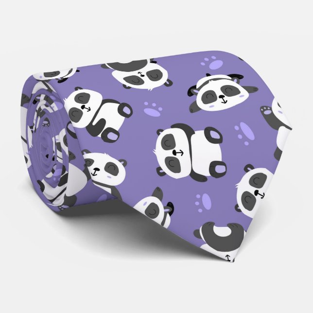 Gravata Pata de urso panda fofa em fundo azul (Rolled)