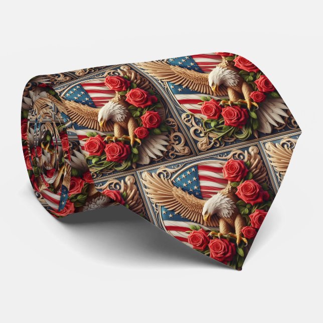 Gravata Patriotic American Flag and Eagle (Rolled)