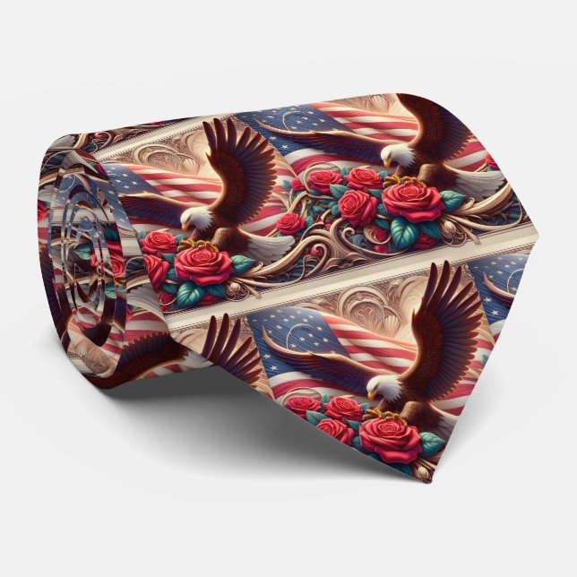 Gravata Patriotic American Flag and Eagle (Rolled)