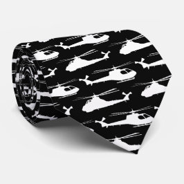 Gravata Patterno de aviação preto e branco com helicóptero