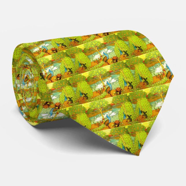 Gravata Pavões e Cisnes Art Nouveau (Rolled)