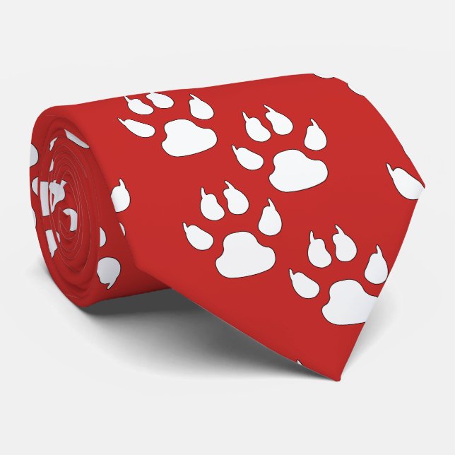 Gravata Paw Da Lei De Mascote Esportiva Branca Em Maroon (Rolled)