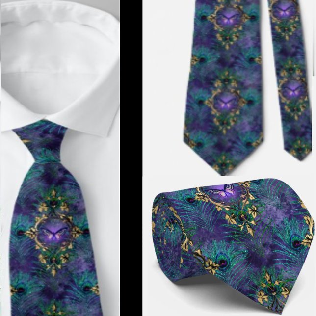 Gravata Peacock Butterflies Necktie Pescoço (Criador carregado)