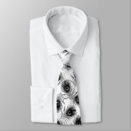 Gravata Peacock Feather Black White Mens Negra Nectie