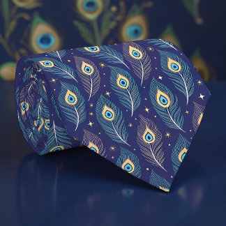 Gravata Peacock Peahen com Padrão Azul