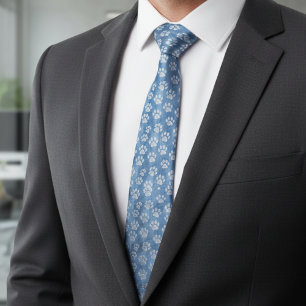 Gravata Pegadas Brancas em Azul – Amante de Animais Rústic