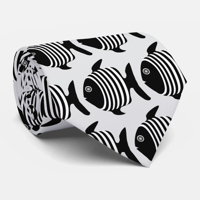 Gravata Peixe Anjo Preto e Branco Design (Rolled)