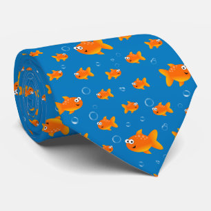 Gravata Peixes Dourados, Bolhas em um Fundo Azul Mutável