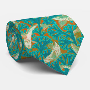 Gravata PEIXES E ALGAJOS AZUIS AMARELO Art Nouveau Padrão
