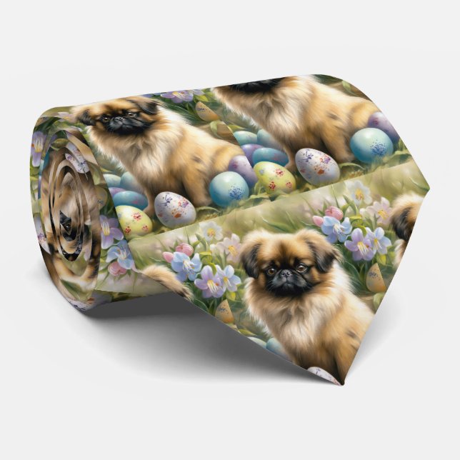Gravata Pekingese Dog com Feriado de Ovos de Páscoa (Rolled)