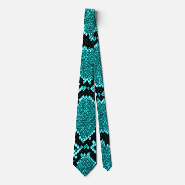 Gravata Pele de Cascavel Diamante aqua (Frente)