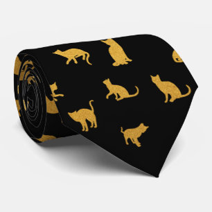 Gravata Pele de Gato Dourado e Preto Elegante
