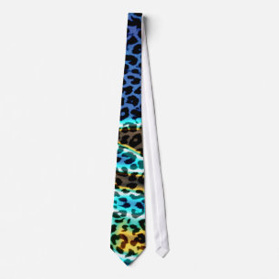Gravata Pele retro do impressão do leopardo (azul e Aqua)