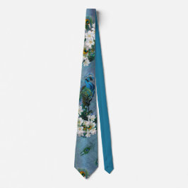 Gravata Penas de Peacock e Seda Metálica Verde Emerald