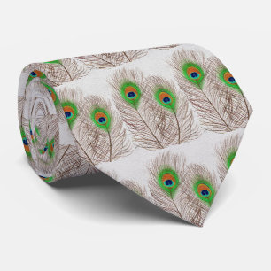 Gravata Penas de Peacock em Branco