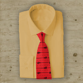 Gravata Pentes Pretos de Lacrosse Vermelha e Padrões de Li