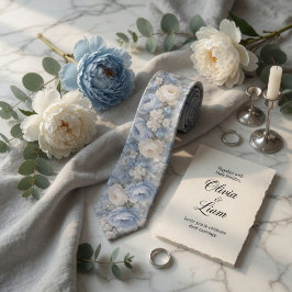 Gravata Peônia Floral Azul Empoeirado Casamento