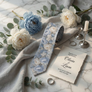 Gravata Peônia Floral Azul Empoeirado Casamento