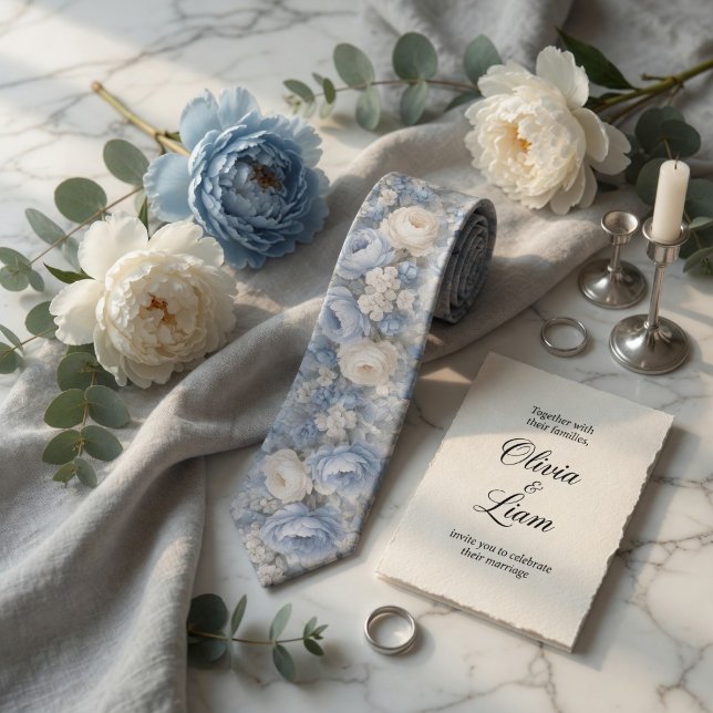 Gravata Peônia Floral Azul Empoeirado Casamento (Criador carregado)