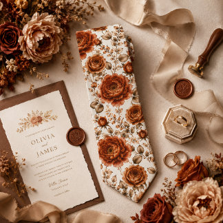 Gravata Peônia Queimada Cobre e Rosa Floral Casamento