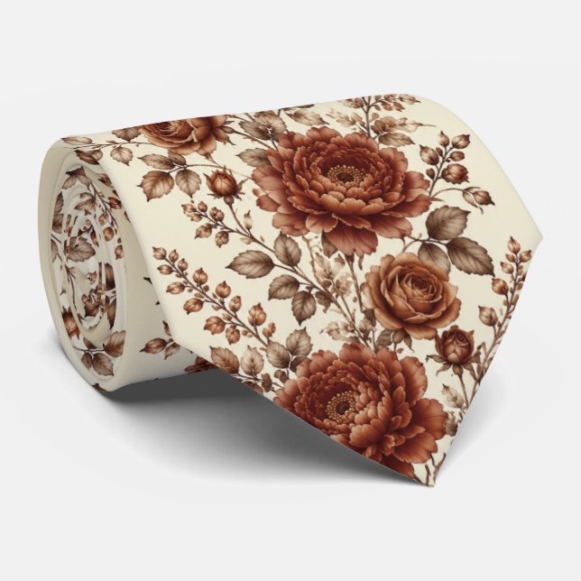 Gravata Peônia Queimada de Cobre e Rosa de Casamento Flora (Rolled)