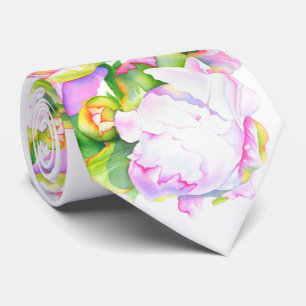 Gravata Pêonias, cor de rosa, branca, cor de água floral