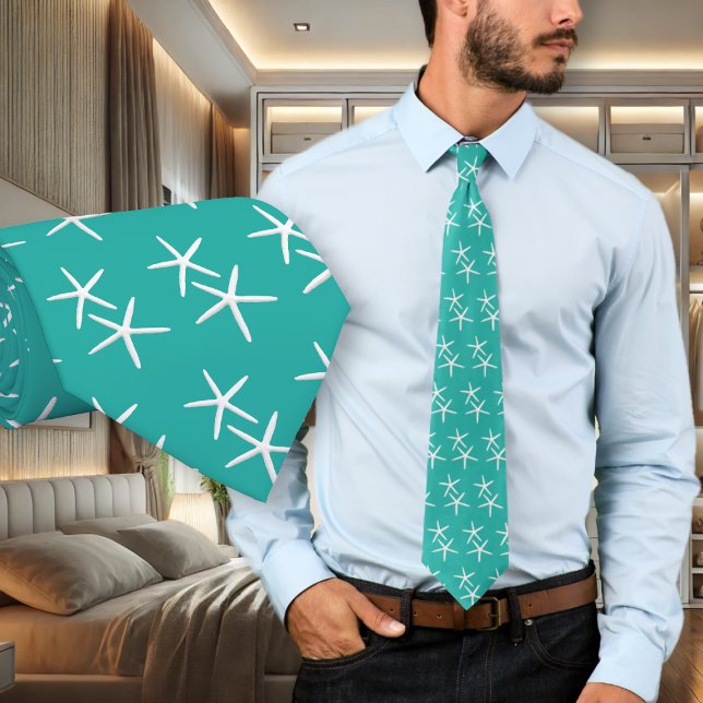 Gravata Pequeno Starfish Tropical Blue Mens Tie (Criador carregado)