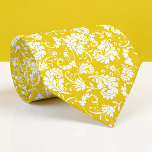 Gravata Personalizada Amarela com Padrão Floral