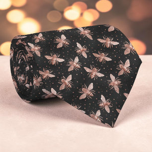 Gravata Personalizada com Abelha Rosa sobre Preto
