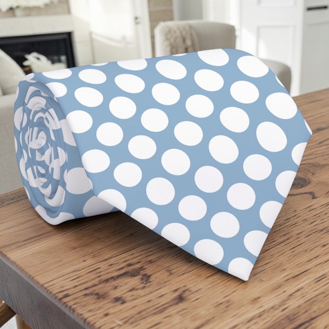 Gravata Personalizada com Bolinhas Brancas em Azul (Criador carregado)