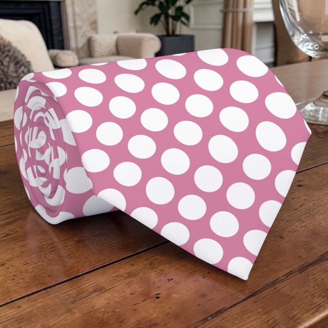 Gravata Personalizada com Bolinhas Brancas em Rosa (Criador carregado)