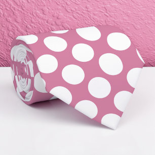 Gravata Personalizada com Bolinhas Brancas em Rosa