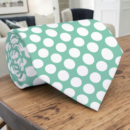 Gravata Personalizada com Bolinhas Brancas em Teal