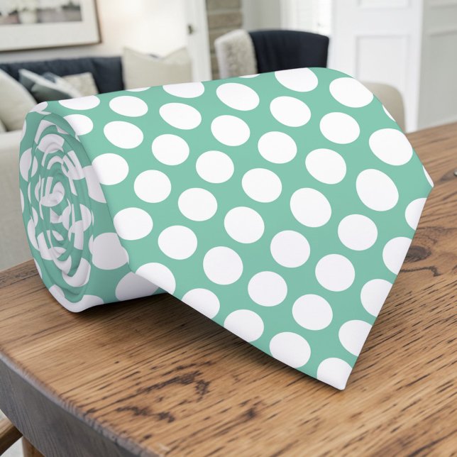 Gravata Personalizada com Bolinhas Brancas em Teal (Criador carregado)