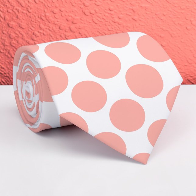 Gravata personalizada com bolinhas salmão em branc (Criador carregado)