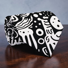 Gravata Personalizada com Desenhos em Preto e Bran