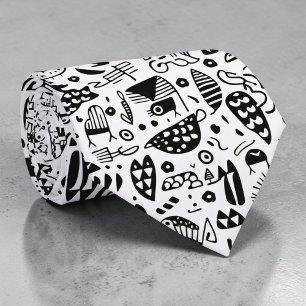 Gravata Personalizada com Desenhos Pretos e Branco