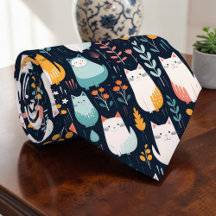 Gravata Personalizada com Gráfico de Gato Retro