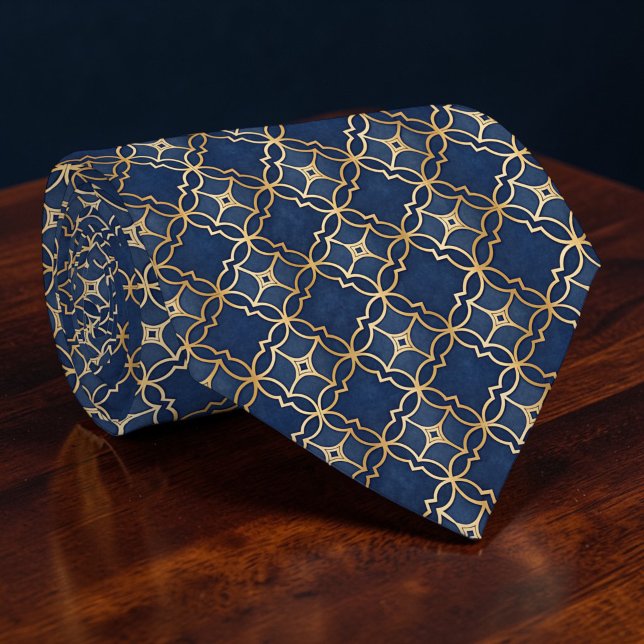 Gravata Personalizada com Padrão Azul e Dourado (Criador carregado)