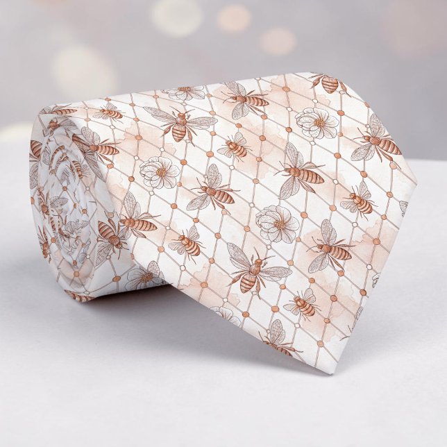 Gravata Personalizada com Padrão de Abelha Rosa (Criador carregado)