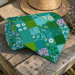Gravata Personalizada com Padrão de Patchwork Verd
