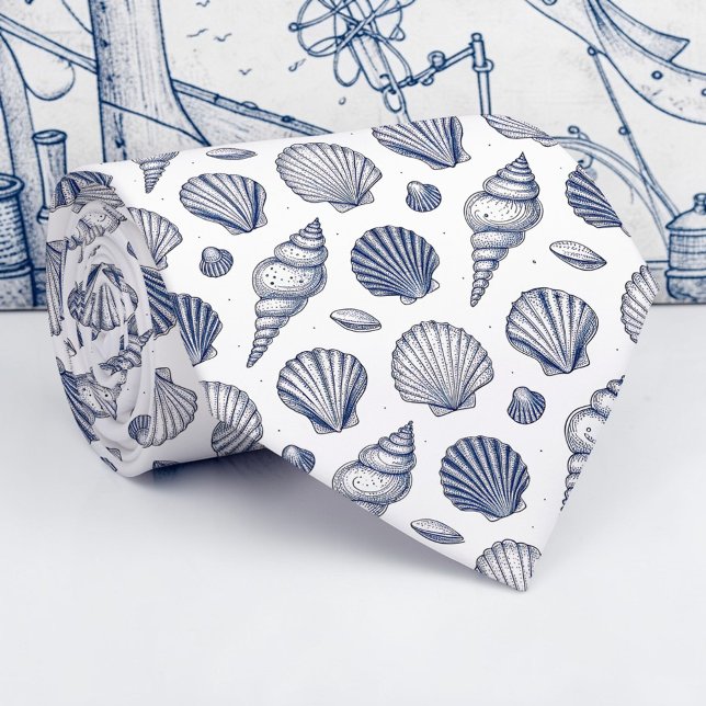Gravata Personalizada Conchas Marinhas Náuticas (Criador carregado)