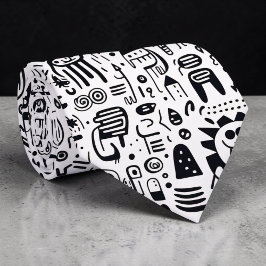 Gravata Personalizada Preta e Branca com Doodles
