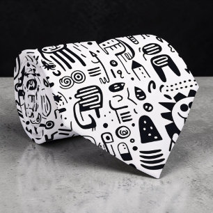 Gravata Personalizada Preta e Branca com Doodles