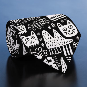 Gravata Personalizada Preto e Branco com Doodles