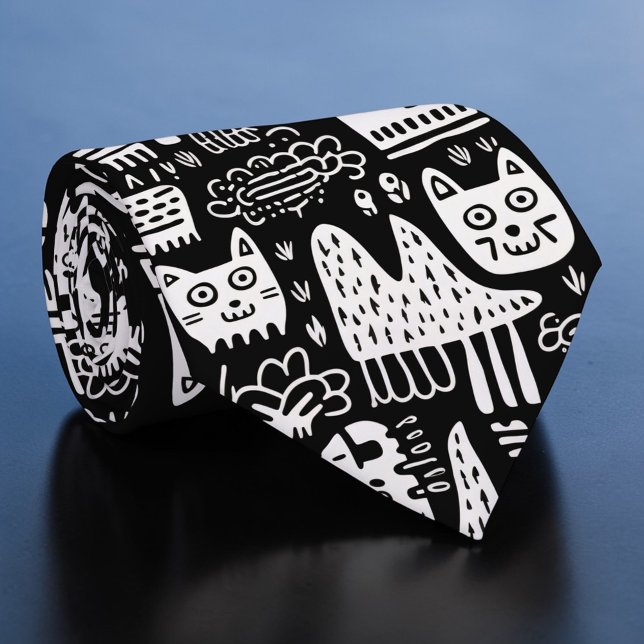 Gravata Personalizada Preto e Branco com Doodles (Criador carregado)