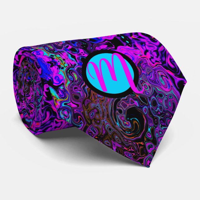 Gravata Personalizado com Monograma Roxo e Preto (Rolled)
