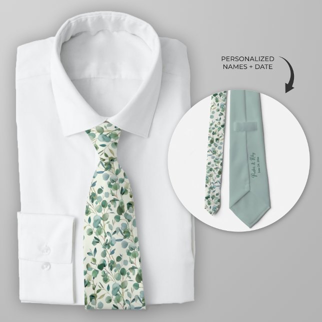 Gravata Personalizar Aquarela Eucalyptus (Personalized eucalyptus wedding theme neck tie)