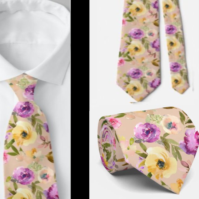 Gravata Pescoço de Aquarela Floral, Púrpura, cor-de-rosa p (Criador carregado)