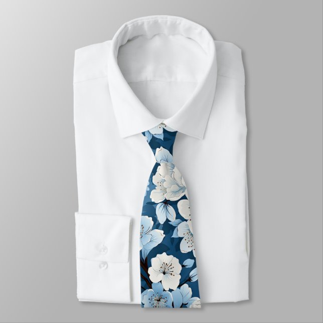 Gravata Pescoço de Casamento do Flor Branco Azul Elegante (Amarrado)
